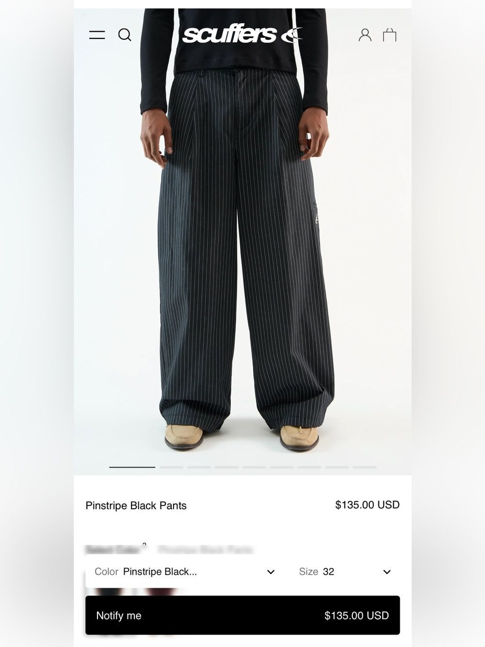 Scuffers Men’s Black Pinstripe Wide-Leg Chinos XS